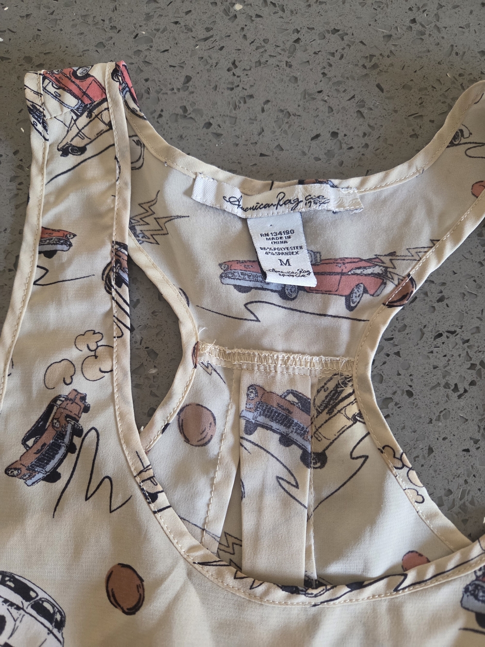 American Rag Beige Retro Car Print Tank Top